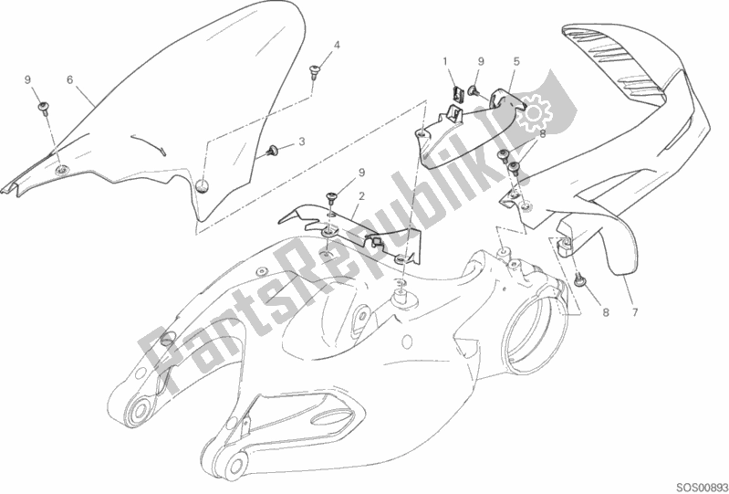 All parts for the Rear Mudguard of the Ducati Multistrada 1260 ABS Brasil 2018